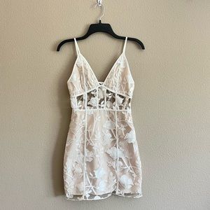 Tobi Nude Crochet Lace Overlay Dress